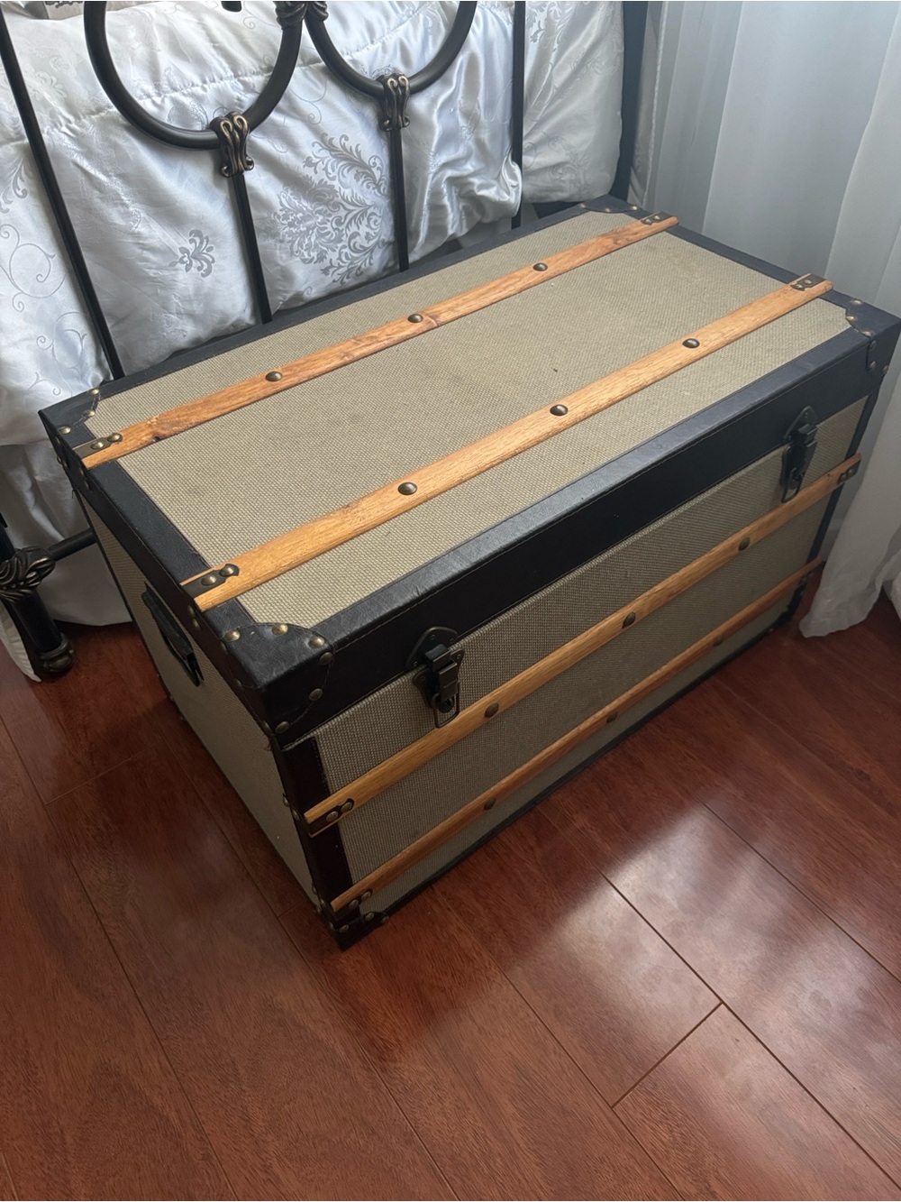 Cost Plus World Market Beige and Black Wooden Accent Storage Trunk